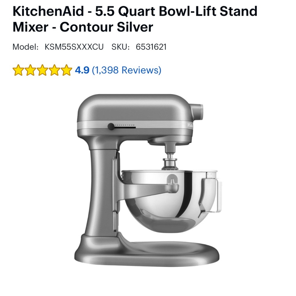Silver KitchenAid stand mixer